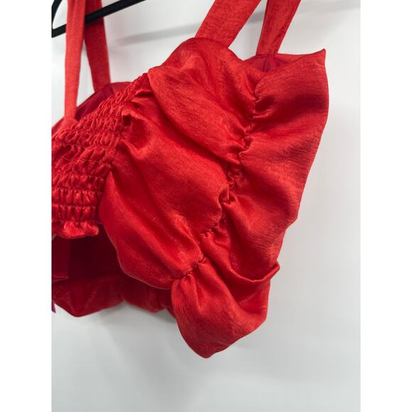 Rabbit Rose Womens Ruched Smocked Red Cropped Tank Top Bustier NEW Large - Picture 5 of 9